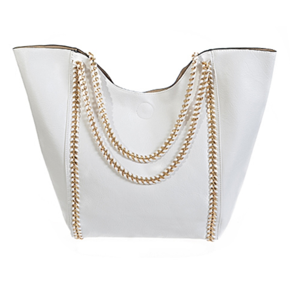 White Double Side Golden Chain Tote